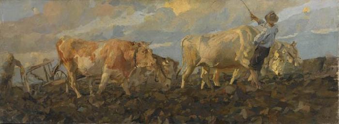 Ettore Tito Oxen Plowing China oil painting art
